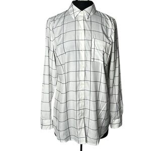APT 9 Women’s Plaid Window Pane Black White Button Front Shirt Size M